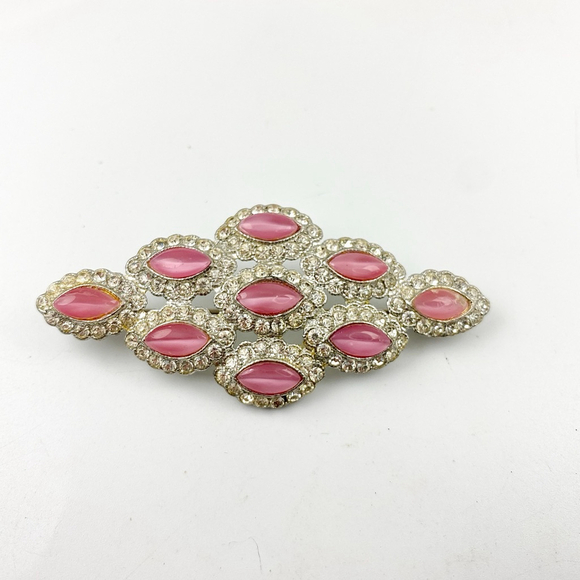 Vintage 1940s Art Deco Pink Moonglow Glass Rhinestone Clear Crystal Brooch. - Picture 5 of 6